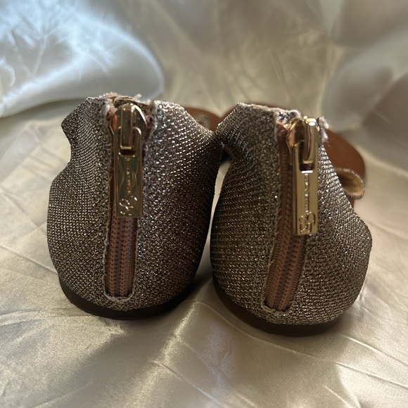 Jessica Simpson Gold Sandals with T-strap and Glittery Embellishment - Picture 6 of 9